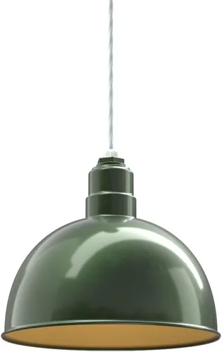 Vista 69 de Steel Lighting Co. Colgante de cuenco rosa Lámpara montada en el techo Cúpula de 15 pulgadas vástago de 12 pulgadas Estilo granero de acero