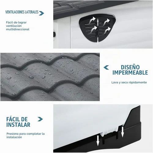 Vista 4 de Casa de plástico resistente al agua para perros medianos, casa para perros para interiores y exteriores, refugio para cachorros con rejillas