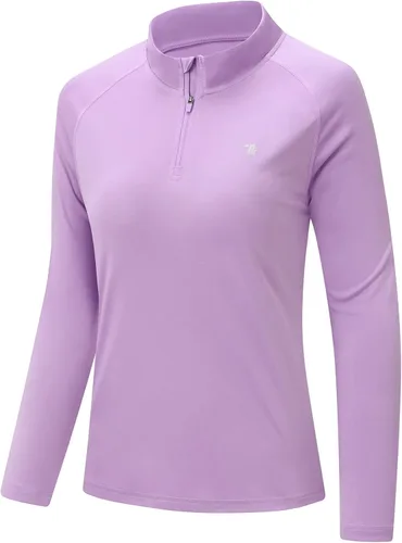 Vista 2 de Rdruko Camisas de senderismo para mujer, manga larga, secado rápido, cremallera de 14, protección solar UPF 50+, para correr al aire libre
