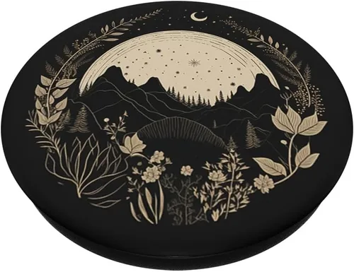 Vista 2 de Boho Chic Floral Bosque Naturaleza Montaña Luna Senderismo Camping PopSockets Estándar PopGrip