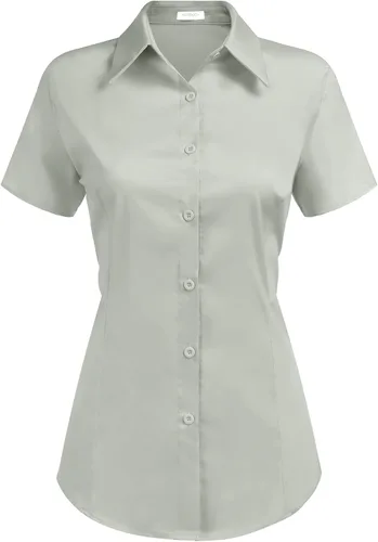 Vista 9 de HOTOUCH - Camisas básicas con botones para mujer de manga corta elásticas con cuello de botón para mesera y trabajo