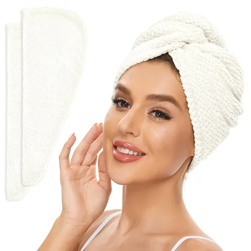 Vista 10 de SimpleField Paquete de 2 toallas de microfibra para el cabello para mujer, antiencrespamiento, de secado rápido, turbante para todo tipo de cabello