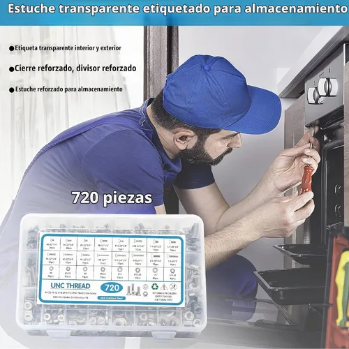 Vista 6 de Juego surtido de 720 tuercas y tornillos, tornillos de máquina, SATANTECH #6-32#8-32#10-24#1/4-20, juego de tornillos de acero inoxidable, cabeza