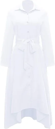 Vista 4 de VERWIN Vestido largo de manga larga para mujer, holgado, elegante, con botones, con bolsillos y cinturones