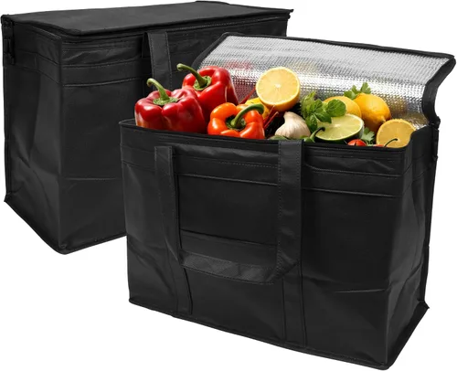 Vista 12 de APQ Supply Bolsa de entrega de alimentos aislada negra, bolsas de comestibles aisladas con cierre superior, bolsa de catering para entregas