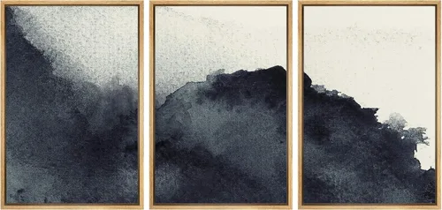 Vista 131 de NWT Lienzo enmarcado para pared, juego de arte en acuarela pastel, bosque de montaña oscura, naturaleza silvestre, ilustraciones de arte moderno