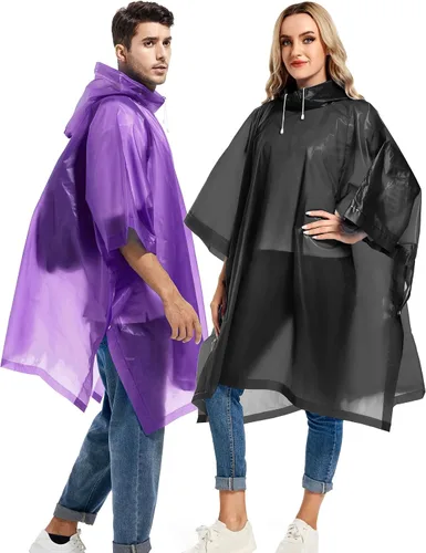 Vista 86 de Paquete de 2 ponchos de lluvia para adultos, reutilizables, impermeables, de supervivencia, emergencia, resistente, con capucha con cordón