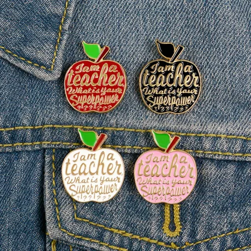 Vista 4 de Holibanna Teacher Gifts Teacher Brooch Letter Enamel Pins Apple Lapel Pins Sweater Clothing Decorative Gift for Girls Women Bag Clothes Jeans