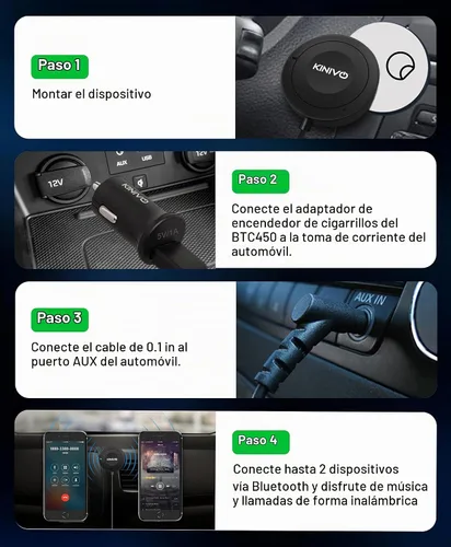 Vista 8 de Kinivo BTC450 juego de entrada auxiliar Bluetooth, manos libres, para autos (3,5 mm) - Admite AptX