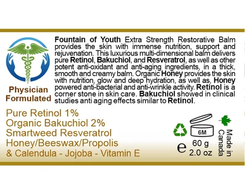 Vista 4 de Fuente de la juventud - Bálsamo de fusión restaurador extra fuerte, potente combinación de retinol, aceite de bakuchiol y resveratrol. Nutrición