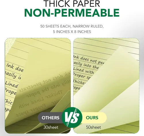 Vista 4 de KAISA Blocs de notas de tamaño legal amarillos 12blocs, hojas en papel reciclado de 5 x 8 pulgadas, con líneas estrechas, papel rayado pequeño