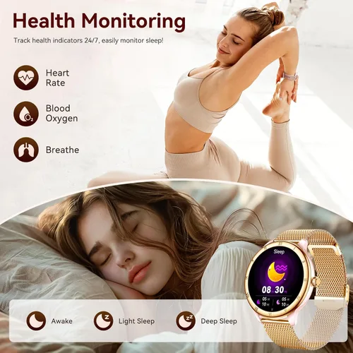 Vista 6 de Relojes inteligentes para mujer, pantalla HD, rastreador de actividad física 5ATM, resistente al agua con Bluetooth para hacerresponder llamadas