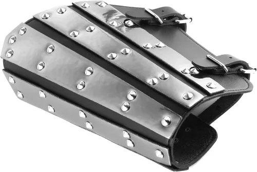 Vista 3 de HZMAN Protectores de brazo de cuero sintético para adultos, brazaletes medievales estilo armadura de metal, talla única, par de brazaletes de cuero