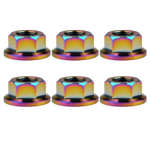 Vista 76 de Tuercas hexagonales Titanium DIN6923 (paso M5 0.03 in, negro) M5 M6 M8 M10 M12 M14 M16 para bicicletas, motocicletas, coches, paquete de 6