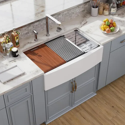 Vista 9 de Fregadero de cocina empotrado blanco de 30 pulgadas, Hugsleek - Fregadero de cocina de montaje superior e inferior de 30x18 pulgadas, fregadero