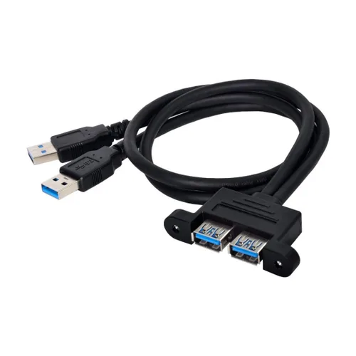 Vista 8 de chenyang USB 3.0 Cabezal de panel frontal 2 macho a 2 USB 3.0 hembra Panel Cable de extensión 0.5M con orificios de montaje en panel