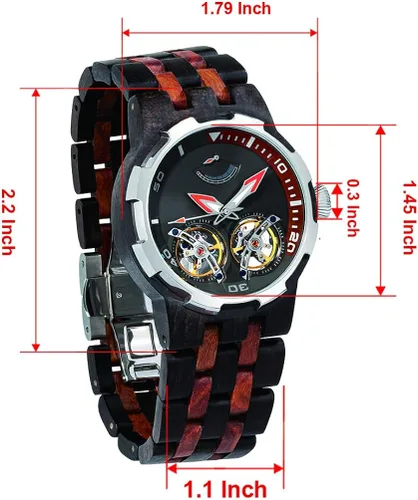 Vista 8 de Wilds Reloj de madera para hombre con esfera transparente de doble ruedas