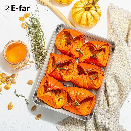 Vista 7 de E-far Mini bandeja para horno tostador, bandeja para hornear galletas de acero inoxidable de 9.4 x 7.3 pulgadas, bandeja pequeña de metal no tóxico