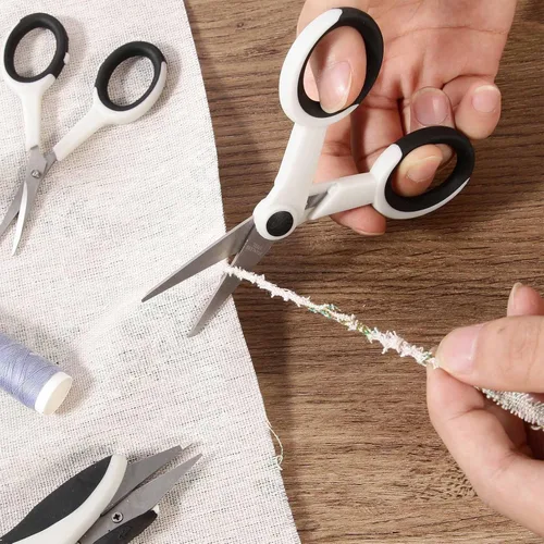 Vista 8 de SCAIKTIG Tijeras de detalle de 5 pulgadas con punta inclinada, pequeñas tijeras de bordado multiusos para coser, tela, corte de papel, blanco