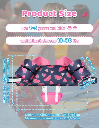 Vista 5 de Vvinca Puddle Kid Jumper for 13-30-66 Lbs,Toddlers Pool Floaties for 1-10 01-Sandía