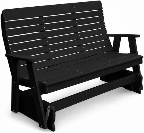 Vista 8 de Amish Made Antique Mahogany 4 ft Outdoor Glider Bench, HDPE Made in USA Fairfax Collection HDPE Poly Lumber Outdoor Glider Bench, All-Weather