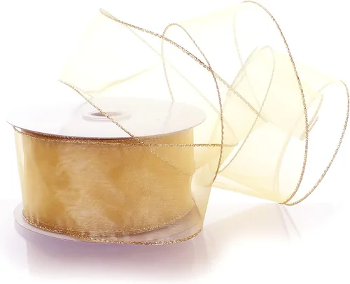 Vista 28 de Cinta de organza transparente con alambre de 2.5 pulgadas, color plateado de 10 yardas