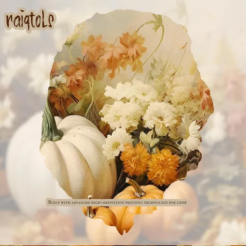 Vista 7 de Arte de pared enmarcado de calabaza de otoño, impresión en lienzo de calabaza blanca y flores de otoño, cosecha rústica de granja, Halloween, Acción