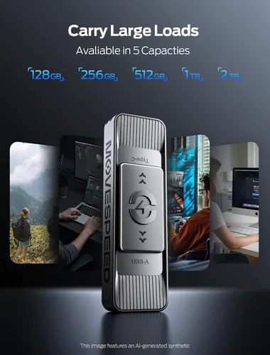 Vista 5 de MOVE SPEED Unidades de estado sólido de 128 GB con puertos dobles y diseño push-pull — Velocidad de lectura de 560 MB/s, unidad USB 3.2 tipo C +
