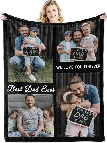 Vista 10 de Youltar Manta de fotos personalizada para el Día del Padre, regalo personalizado con el texto "Best Dad Ever" de hija o hijo para Navidad