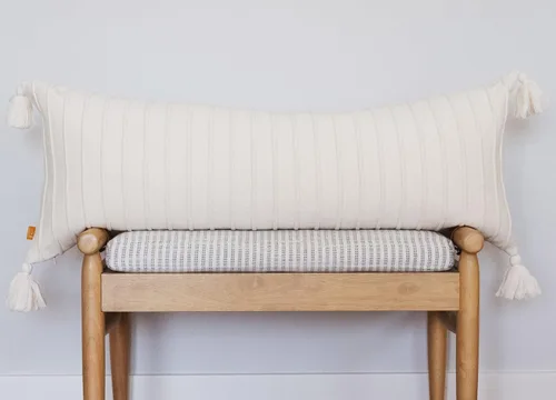 Vista 11 de Baked Clay - Funda de almohada lumbar acanalada, 14 x 36 pulgadas, tejido de algodón con borlas, acento acogedor para cama, sofá o banco de entrada