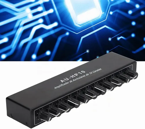 Vista 4 de Amplificador de auriculares de 10 canales Divisor de auriculares 1 entrada 10 salidas estéreo divisor de audio control independiente DC 12V