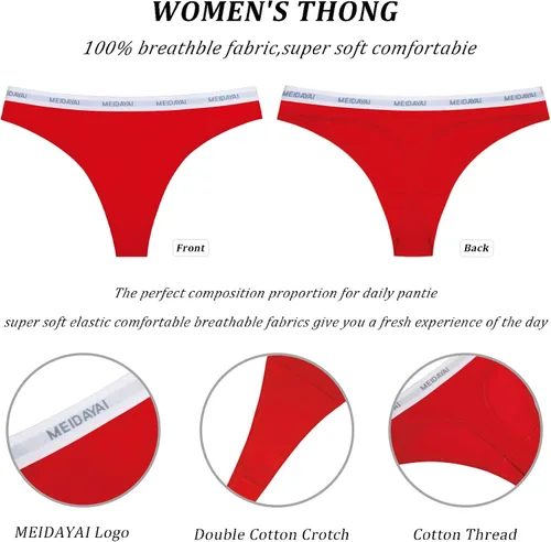 Vista 9 de MEIDAYAI Tangas de algodón para mujer originales, tangas de algodón transpirable, ropa interior elástica, paquete de 10
