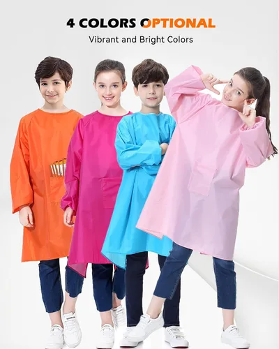 Vista 2 de Delantal de arte para niños, delantal impermeable con bolsillo para niños, delantales de pintura de artistas con manga larga para niños y niñas