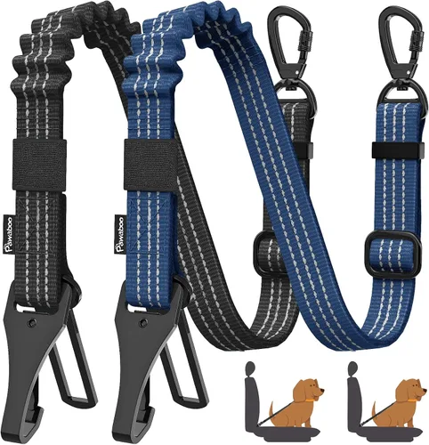 Vista 31 de Cinturón de seguridad para perros Pawaboo para coche, cinturón de seguridad para mascotas con reposacabezas y doble correa, 360° sin enredos para 2