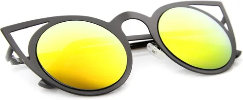 Vista 13 de zeroUV Gafas de sol redondas de metal recortadas con lente de espejo de ojo de gato para mujer