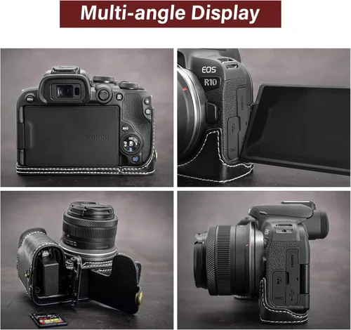 Vista 3 de Rieibi Funda EOS R10 - Media funda de piel sintética de calidad para cámara sin espejo Canon EOS R10 - Negro
