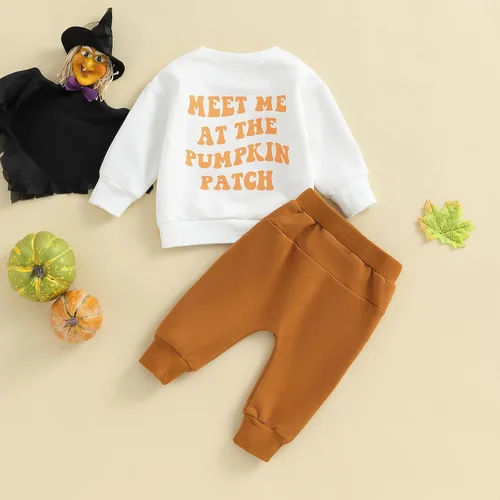 Vista 4 de Conjunto de sudadera de calabaza para bebé y niña, para Halloween, para otoño e invierno