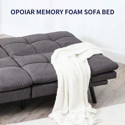 Vista 9 de Opoiar Sofá cama futón, pequeño sofá de espuma viscoelástica de tela de lino dividido, moderno y convertible para espacios de vida compactos