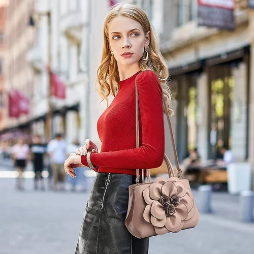 Vista 3 de Cayla Bolsos de mano florales 3D para mujer, bolso de mano con asa superior, de piel sintética, bolso de hombro, bandolera, bolso de noche para mujer