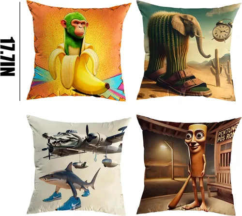 Vista 2 de Juego de 4 fundas de almohada para decoración navideña Italian Brainrot, fundas de almohada de impresión doble cara de 45.7 x 45.7 cm, fundas