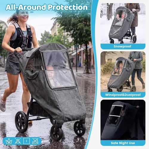 Vista 7 de Clear Stroller Rain Cover, Universal Fit, Side Ventilation, Gray