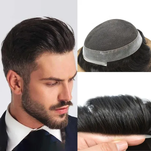 Vista 24 de Toupee For Men Real Human Hair Mens Toupee Hair Replacement System Swiss Lace Toupee For Men Natural Human Hair Piece Mens Toupee6*8"-90% density#2
