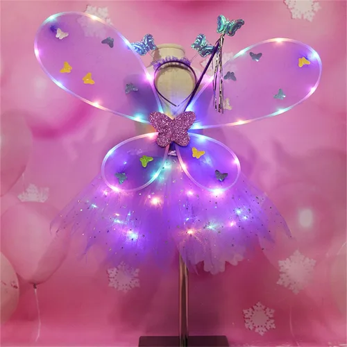 Vista 2 de PURFEEL Juego de 4 piezas con alas de ángel y alas de mariposa para niñas