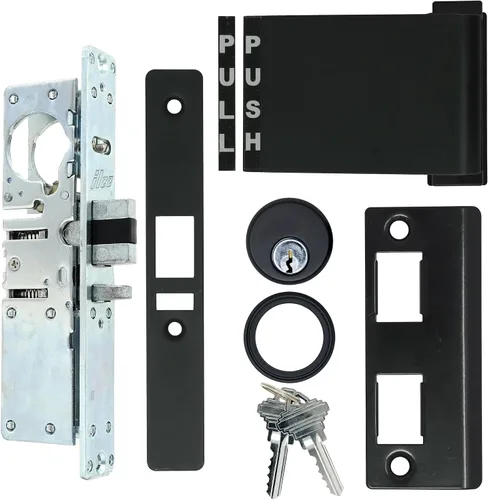 Vista 8 de Summit Doorware Adams Rite Style Latch - Kit de manija de salida con cilindro de mortaja y llaves, puerta de empuje a izquierda
