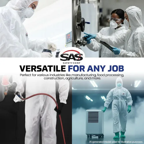 Vista 6 de SAS Safety Corp Overol SAS Moonsuit de Nylon y Algodón Overol de Trabajo Lavable a Máquina con Capucha Completa, Cremallera Frontal Completa