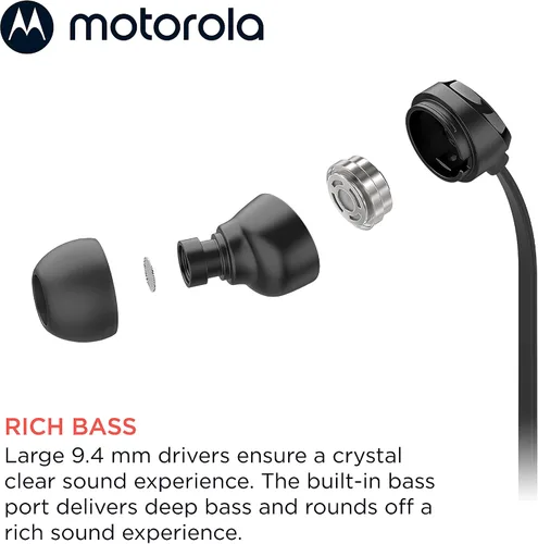 Vista 5 de Motorola Earbuds 3-S - Auriculares con cable con micrófono, auriculares intrauditivos con cable, cómodos auriculares de silicona ligeros, cable Negro