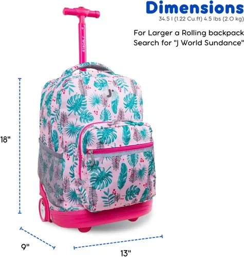 Vista 7 de J World New York Sunrise - Mochila con ruedas, Palm leaves), RBS-18 PALM LEAVES