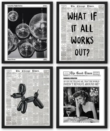 Vista 11 de NaZaUK Decoración de Póster de Neoyorquinos Trendy Preppy, Impresiones de Arte de Pared Estético Funky, Arte de Pared de Periódico con Bola de Disco