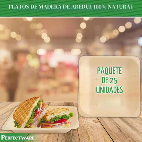 Vista 2 de Perfectware Earth Friendly - Platos desechables de madera de abedul de 5 pulgadas, totalmente naturales, de alta calidad, 100% compostables