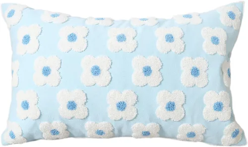 Vista 23 de DECOBIRD Funda de almohada bordada de 18 x 18 pulgadas, diseño floral beige, decoración del hogar, funda de almohada bordada de lona de algodón